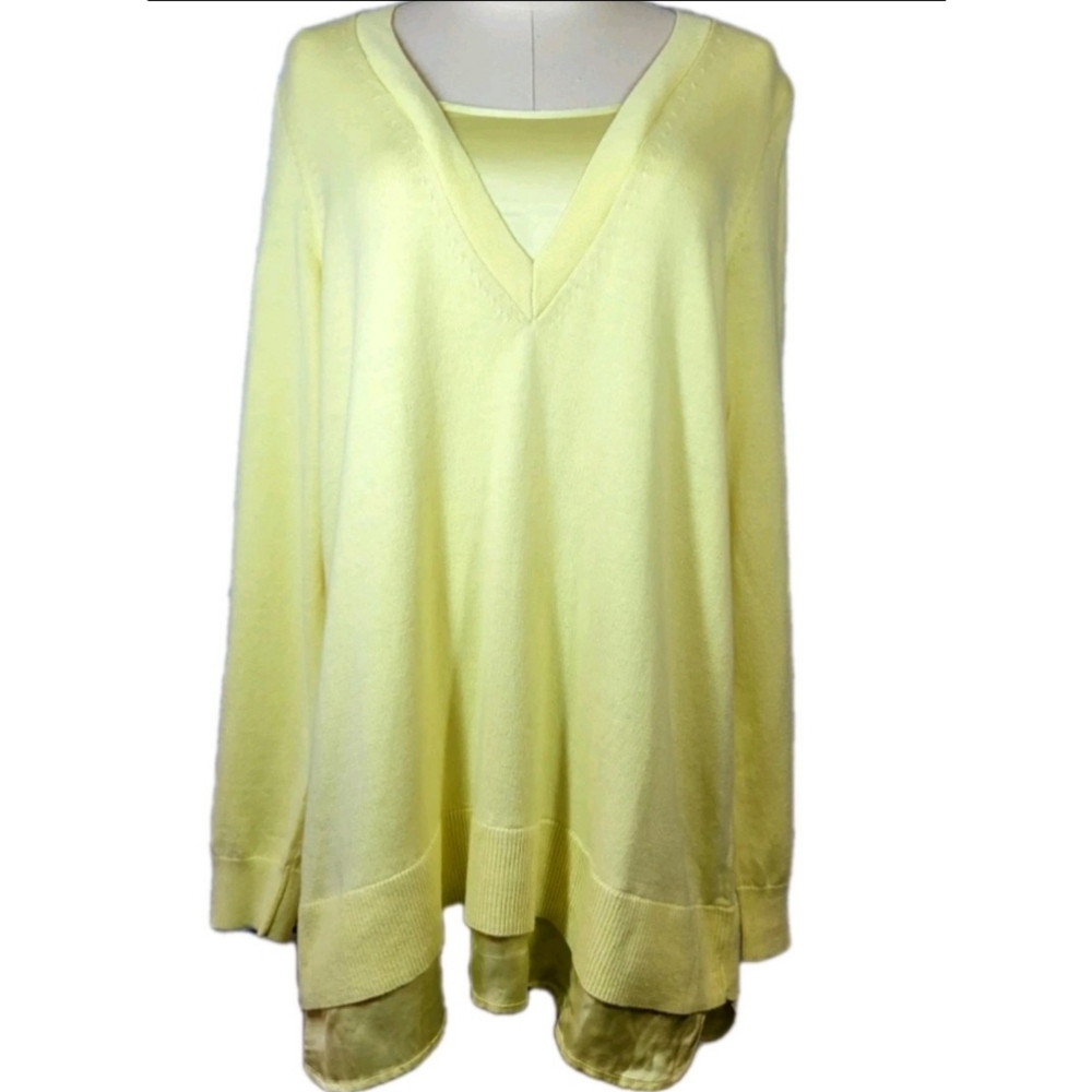 J Jill Tunic Sweater Womens Yellow Size M Layered V Neck Long Sleeve Lagenlook